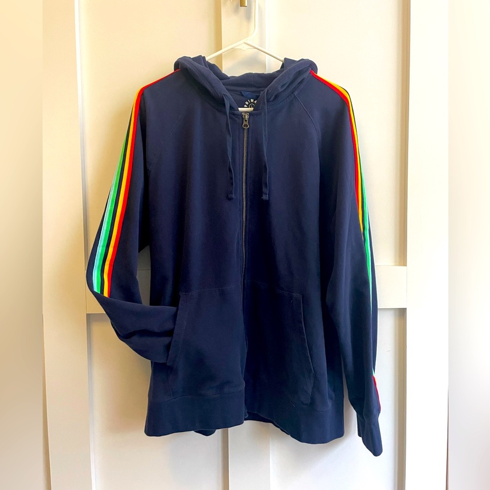 Primary Adult Hoodie with Rainbow Stripe